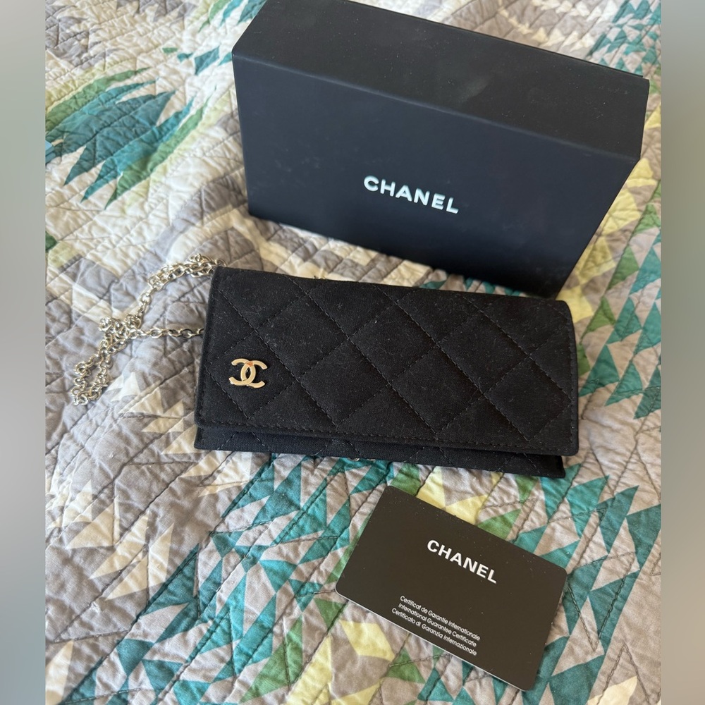Chanel Black Quilted Clutch for Sunglasses and ID on the go with Chain
